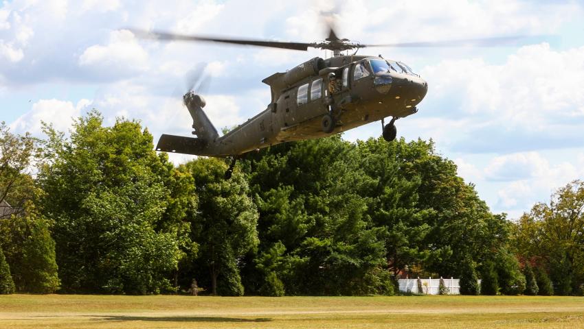 Blackhawk landing on campus